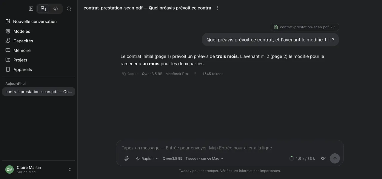 Un PDF scanné joint à une question