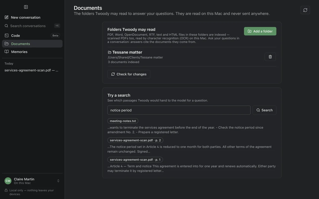 The Documents screen