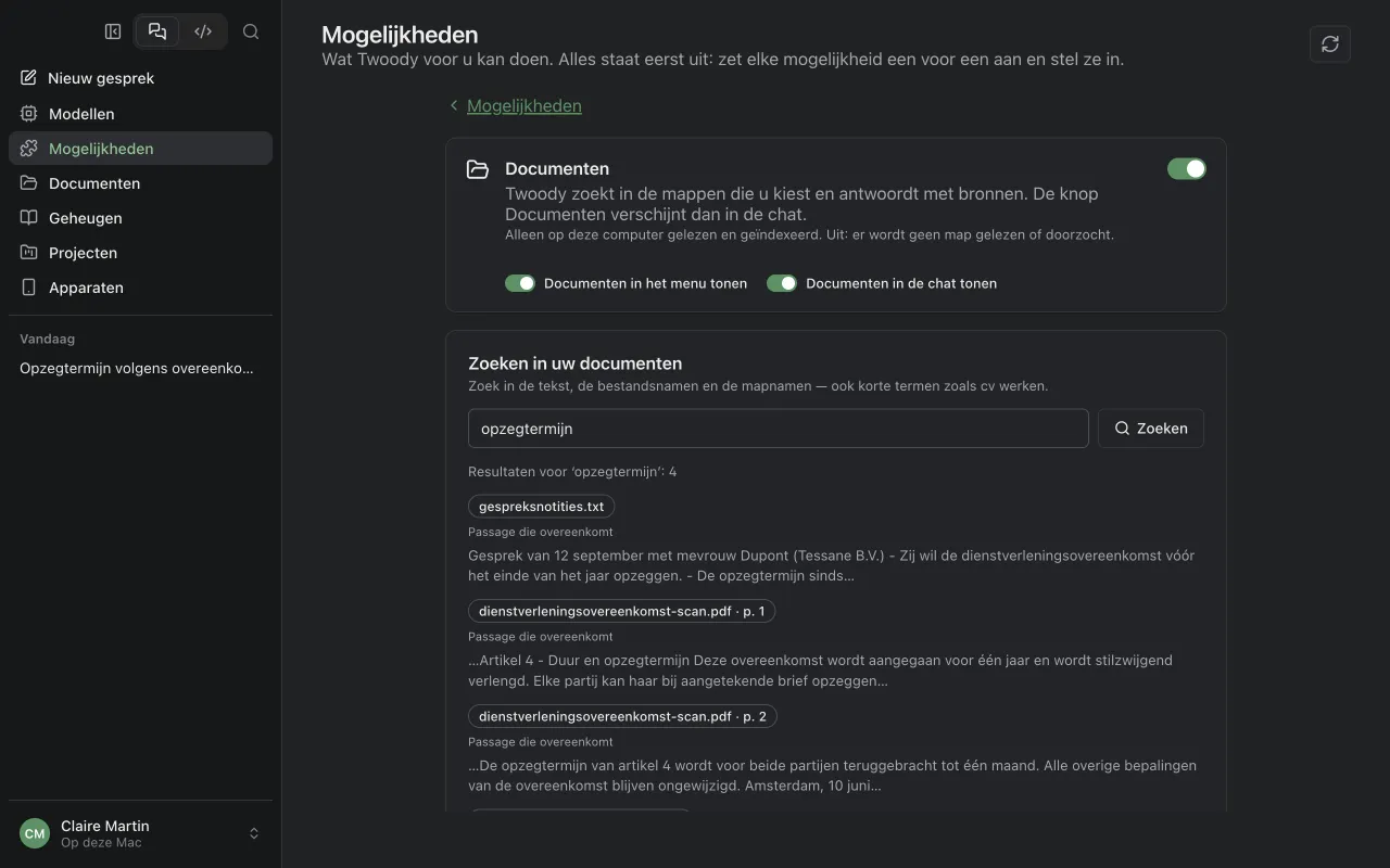 Het scherm ‘Documenten’